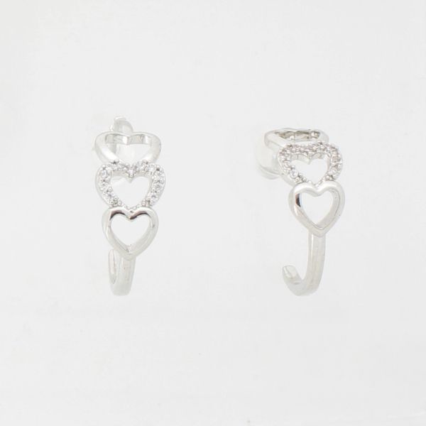 JEWELRY - EARRINGS - SCREW - ZIRCON - HEART HALF HOOP E988 - 0.7x1.9cm NICKEL AND WHITE - 1 pair 