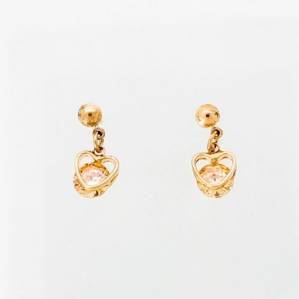 JEWELRY - EARRINGS - SCREW - ZIRCON - HEART E989 - 0.7x1.5cm ROSE GOLD-WHITE-AMBER - PACKAGE 6 pairs 