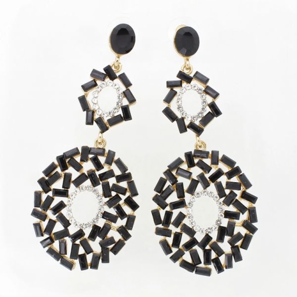 JEWELRY - EARRINGS - SCREW - CRYSTALS - CIRCLE Е1110 - 3.3x7.7cm NICKEL-WHITE-BLACK - PACKAGE 6 pairs 