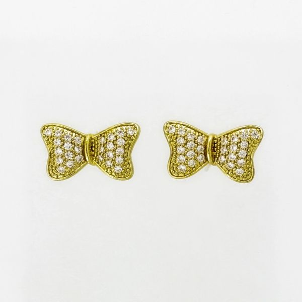 JEWELRY - EARRINGS - SCREW - ZIRCON - RIBBON Е976 - 1.6x1.0cm GOLD AND WHITE - PACKAGE 6 pairs 