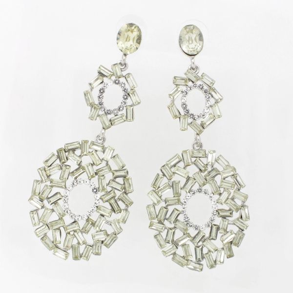 JEWELRY - EARRINGS - SCREW - CRYSTALS - CIRCLE Е1110 - 3.3x7.7cm NICKEL-WHITE-GREEN (LIGHT) - 1 pair 