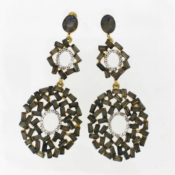 JEWELRY - EARRINGS - SCREW - CRYSTALS - CIRCLE Е1110 - 3.3x7.7cm GOLD-WHITE-GRAY - 1 pair 