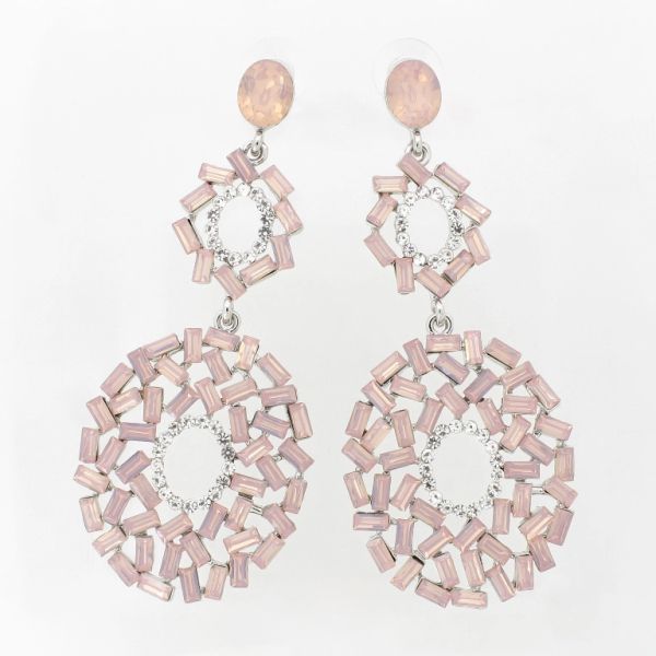 JEWELRY - EARRINGS - SCREW - CRYSTALS - CIRCLE Е1110 - 3.3x7.7cm NICKEL-WHITE-PINK - PACKAGE 6 pairs 