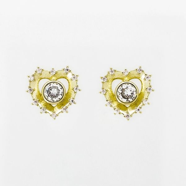 JEWELRY - EARRINGS - SCREW - ZIRCON - HEART Е980 - 1.4x1.3cm GOLD AND WHITE - PACKAGE 6 pairs 