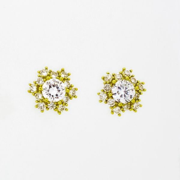 JEWELRY - EARRINGS - SCREW - ZIRCON - SNOWFLAKE Е992 - 1.3cm GOLD AND WHITE - PACKAGE 6 pairs 