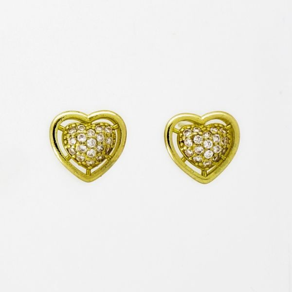 JEWELRY - EARRINGS - SCREW - ZIRCON - HEART Е993 - 1.2x1.2cm GOLD AND WHITE - 1 pair 