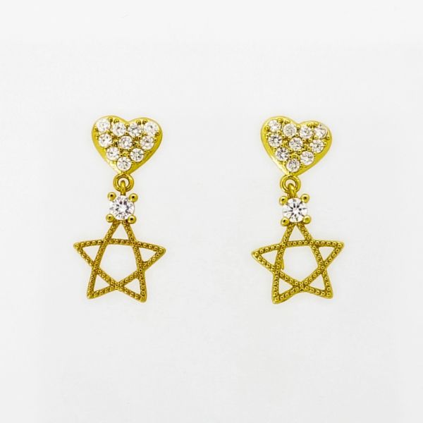 JEWELRY - EARRINGS - SCREW - ZIRCON - HEART STAR Е996 - 1.0x2.0cm GOLD AND WHITE - 1 pair 