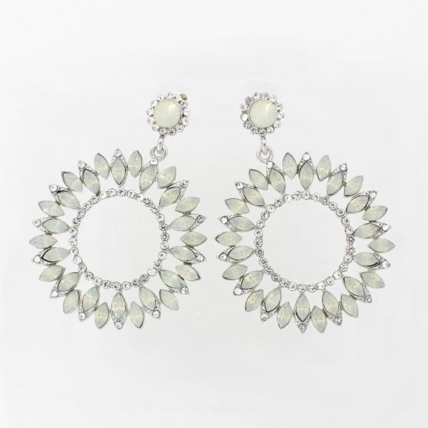 JEWELRY - EARRINGS - SCREW - CRYSTALS - CIRCLE Е1099 - 3.9x5.3cm NICKEL-WHITE-OPAL - PACKAGE 6 pairs 