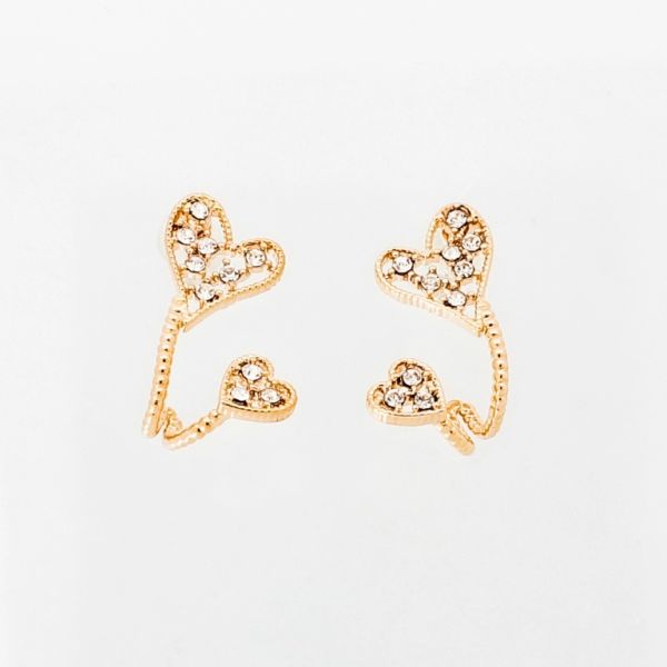 JEWELRY - EARRINGS - SCREW - ZIRCON - HEARTS Е1000 - 1.0x1.9cm ROSE GOLD AND WHITE - PACKAGE 6 pairs 