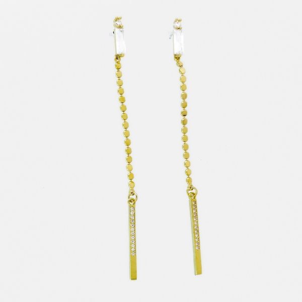 JEWELRY - EARRINGS - SCREW - ZIRCON - WANDS Е1005 - 0.3x8.5cm GOLD AND WHITE - 1 pair 