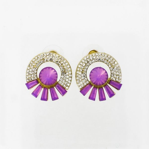JEWELRY - EARRINGS - SCREW - CRYSTALS - CIRCLE Е1089 - 2.0x2.1cm GOLD-WHITE-PURPLE (LIGHT) - 1 pair 