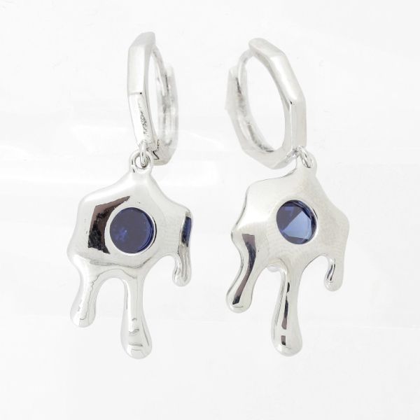 JEWELRY - EARRINGS - FRENCH LEVERBACK HIDDEN - ZIRCON - FORM Е1012 - 1.4x3.9cm NICKEL AND BLUE (DARK) - 1 pair 
