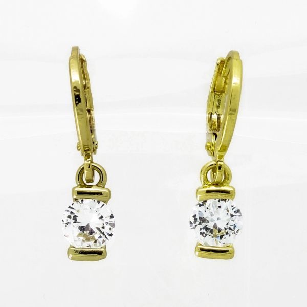 JEWELRY - EARRINGS - FRENCH LEVERBACK HIDDEN - ZIRCON - FORM Е1011 - 0.5x1.7cm GOLD AND WHITE - 1 pair 