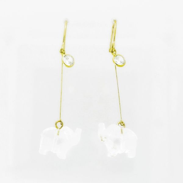 JEWELRY - EARRINGS - HOOK - ZIRCON - ELEPHANT Е1013 - 0.5x5.5cm GOLD AND WHITE - PACKAGE 6 pairs 