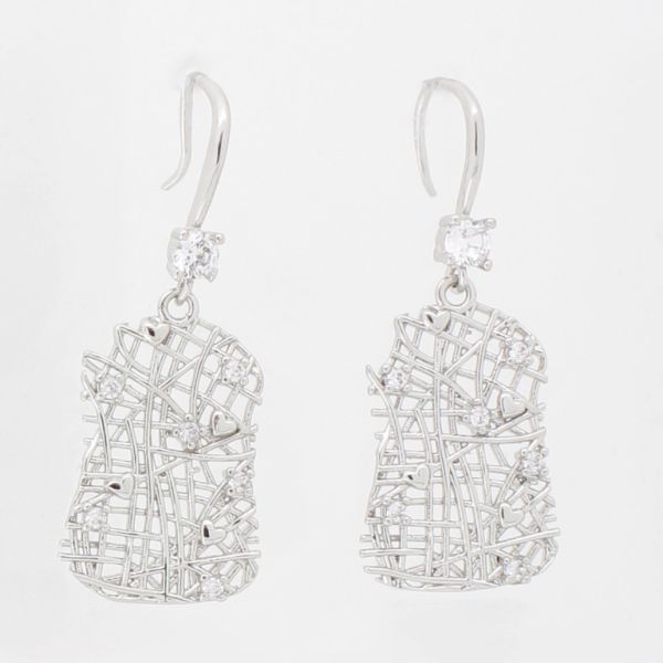 JEWELRY - EARRINGS - HOOK - ZIRCON - FORM Е1014 - 1.5x3.7cm NICKEL AND WHITE - PACKAGE 6 pairs 