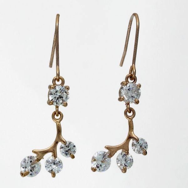 JEWELRY - EARRINGS - HOOK - ZIRCON - FLOWER Е1080 - 1.3x3.9cm ROSE GOLD AND WHITE - PACKAGE 6 pairs 