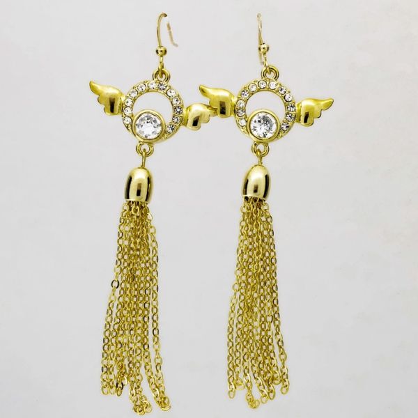 JEWELRY - EARRINGS - HOOK - ZIRCON - ANGEL Е1077 - 2.7x8.3cm GOLD AND WHITE - 1 pair 