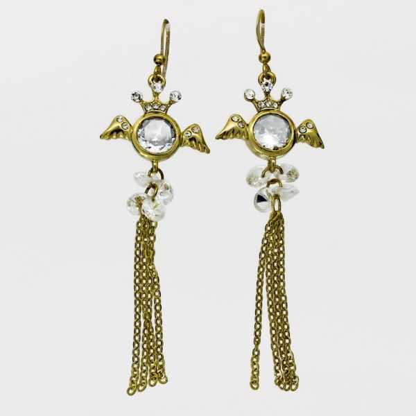 JEWELRY - EARRINGS - HOOK - ZIRCON - ANGEL Е1076 - 2.1x7.5cm GOLD AND WHITE - PACKAGE 6 pairs 