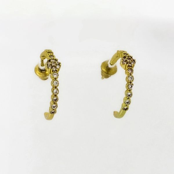 JEWELRY - EARRINGS - SCREW - ZIRCON - HALF HOOP Е1075 - 0.4x1.8cm GOLD AND WHITE - PACKAGE 6 pairs 