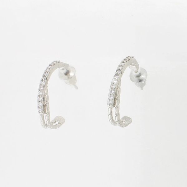 JEWELRY - EARRINGS - SCREW - ZIRCON - HALF HOOP Е1074 - 0.2x1.7cm NICKEL AND WHITE - PACKAGE 6 pairs 