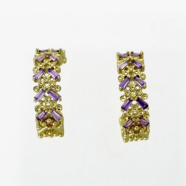 JEWELRY - EARRINGS - SCREW - ZIRCON - HALF HOOP Е1073 - 0.6x2.1cm GOLD AND PURPLE - 1 pair 