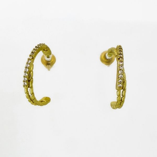 JEWELRY - EARRINGS - SCREW - ZIRCON - HALF HOOP Е1072 - 0.3x2.0cm GOLD AND WHITE - 1 pair 