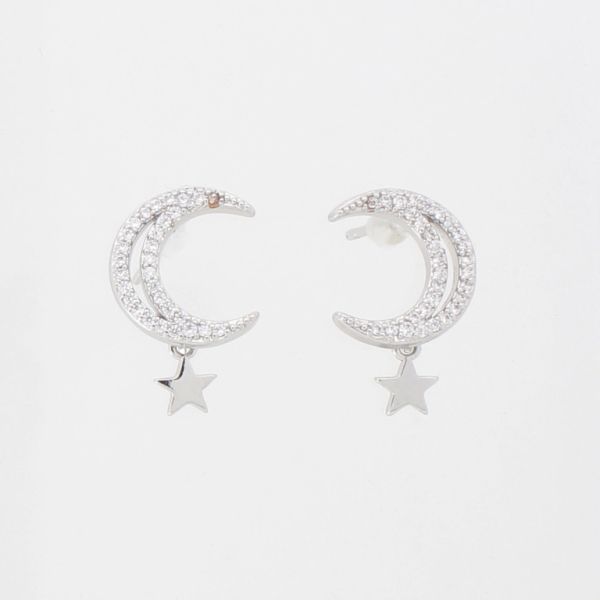 JEWELRY - EARRINGS - SCREW - ZIRCON - MOON STAR Е1066 - 1.5x1.6cm NICKEL AND WHITE - PACKAGE 6 pairs 