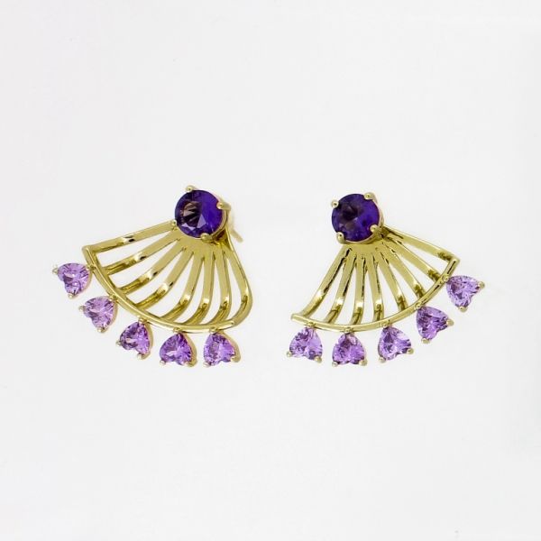 JEWELRY - EARRINGS - SCREW - ZIRCON - HEARTS Е1056 - 1.5x2.0cm GOLD AND PURPLE - PACKAGE 6 pairs 