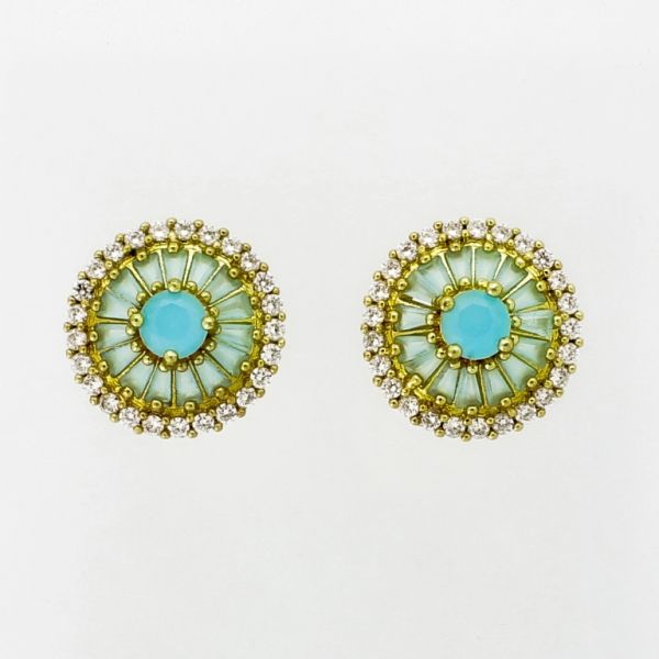 JEWELRY - EARRINGS - SCREW - ZIRCON - RHOMBUS CIRCLE Е1027 - 2.5x3.4cm GOLD AND WHITE - PACKAGE 6 pairs 