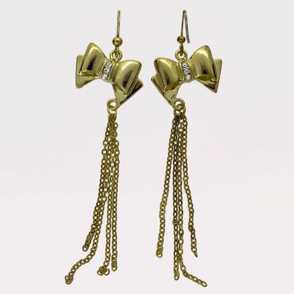 JEWELRY - EARRINGS - HOOK - ZIRCON - RIBBON Е1054 - 2.1x8.7cm GOLD AND WHITE - 1 pair 