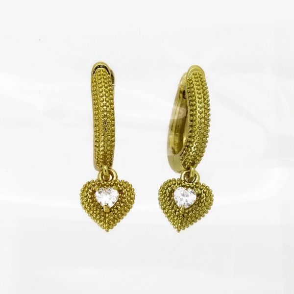 JEWELRY - EARRINGS - FRENCH LEVERBACK HIDDEN - ZIRCON - HEART Е1053 - 0.7x2.4cm GOLD AND WHITE - 1 pair 