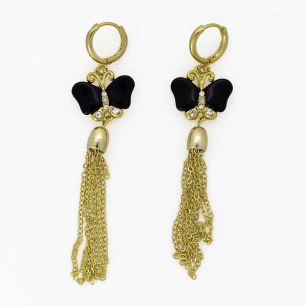 JEWELRY - EARRINGS - FRENCH LEVERBACK HIDDEN - ZIRCON - BUTTERFLY Е1052 - 1.4x3.9cm GOLD-WHITE-BLACK - PACKAGE 6 pairs 