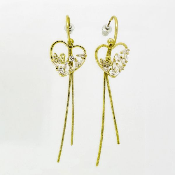 JEWELRY - EARRINGS - SCREW - ZIRCON - HEART Е1029 - 1.8x7.3cm GOLD AND WHITE - 1 pair 