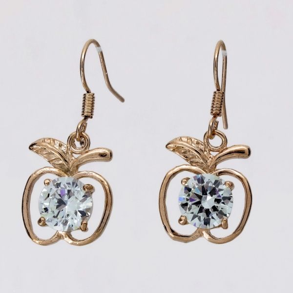 JEWELRY - EARRINGS - HOOK - ZIRCON - APPLE Е1050 - 1.4x2.9cm ROSE GOLD AND WHITE - PACKAGE 6 pairs 