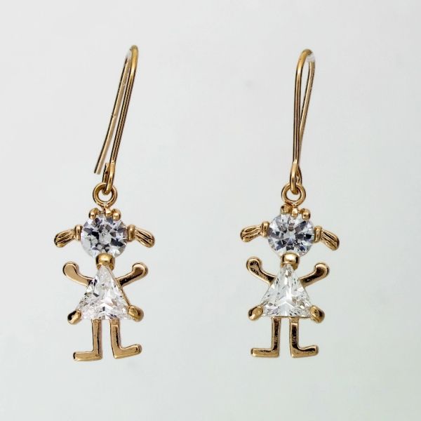 JEWELRY - EARRINGS - HOOK - ZIRCON - GIRL Е1049 - 1.0x3.3cm ROSE GOLD AND WHITE - PACKAGE 6 pairs 