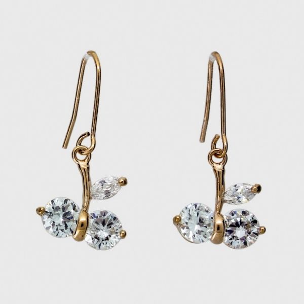 JEWELRY - EARRINGS - HOOK - ZIRCON - CHERRIES Е1047 - 1.4x2.9cm ROSE GOLD AND WHITE - 1 pair 