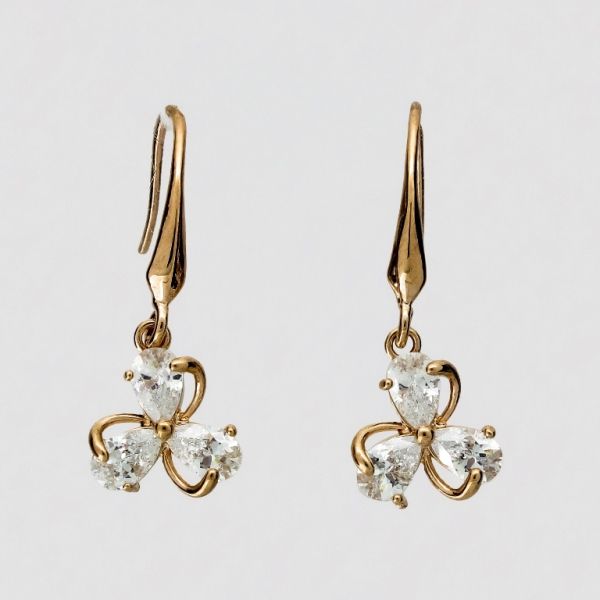 JEWELRY - EARRINGS - HOOK - ZIRCON - CLOVER Е1046 - 1.1x3.0cm ROSE GOLD AND WHITE - PACKAGE 6 pairs 
