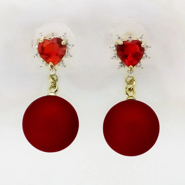 JEWELRY - EARRINGS - SCREW - ZIRCON - HEART Е1034 - 1.4x3.1cm GOLD-WHITE-RED - 1 pair 