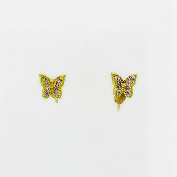 JEWELRY - EARRINGS - SCREW - ZIRCON - BUTTERFLY Е1042 - 0.6x0.6cm GOLD AND PURPLE (LIGHT) - PACKAGE 6 pairs 