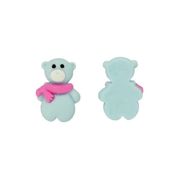 PLASTIC BEADS - RESIN 3D - FOR GLUING - BEAR 72 SCARF - 16x22x8mm BLUE (LIGHT)-WHITE-CYCLAMEN - PACKAGE 30pcs.