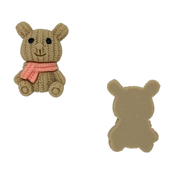PLASTIC BEADS - RESIN 3D - FOR GLUING - BEAR 80 SCARF - 19x27x8mm BEIGE (DARK) AND PINK - PACKAGE 30pcs.