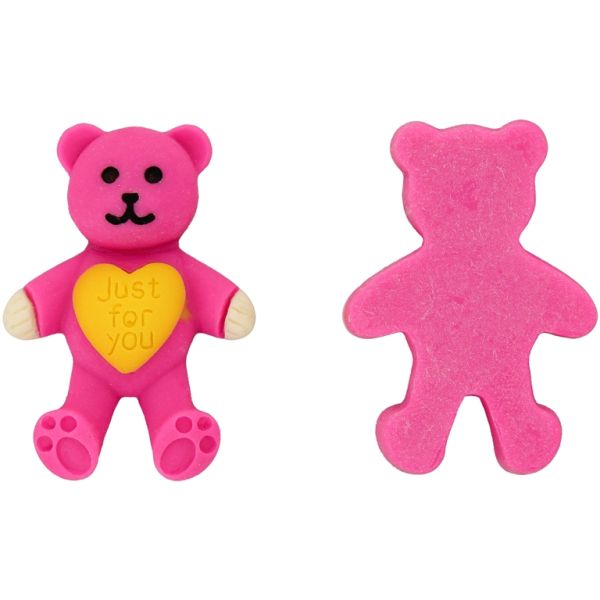 PLASTIC BEADS - RESIN 3D - FOR GLUING - BEAR 84 HEART - 27x37x9mm CYCLAMEN-YELLOW-BLACK - PACKAGE 30pcs.