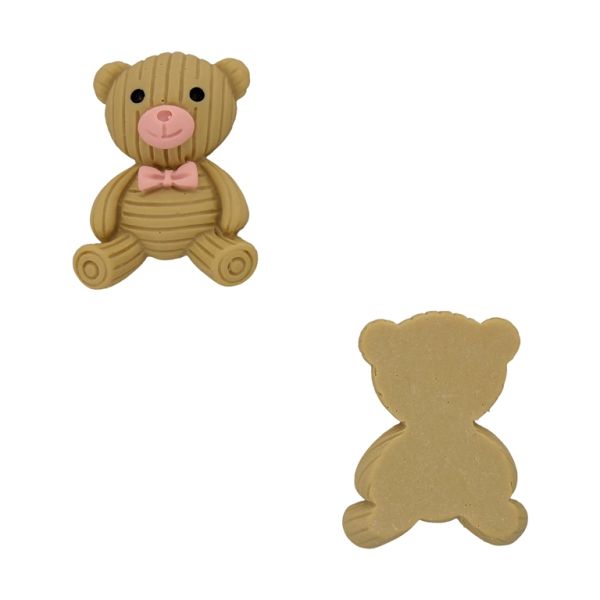 PLASTIC BEADS - RESIN 3D - FOR GLUING - BEAR 88 - 19x25x9mm BEIGE (DARK) AND PINK - PACKAGE 30pcs.