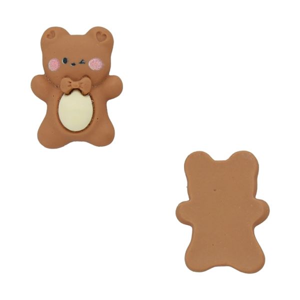 PLASTIC BEADS - RESIN 3D - FOR GLUING - BEAR 46 - 20x26x9mm BROWN-ECRU-PINK - PACKAGE 30pcs.