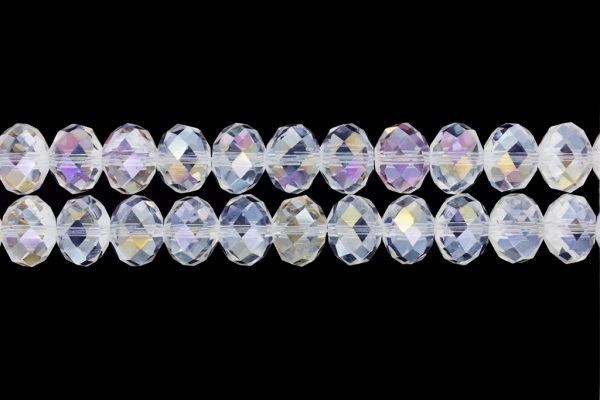 GLASS BEADS - FACETED RONDELLE CRYSTALS - 12x9mm - АВ TRANSPARENT - WHITE 097 - PACKAGE (2x72pcs.) Hole-1.8mm