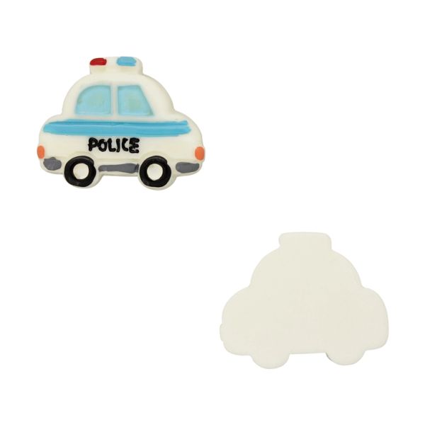 ПЛАСТМАСОВИ МЪНИСТА - РЕЗИН 3D - ЗА ЗАЛЕПВАНЕ - АВТОМОБИЛ 02 ПОЛИЦЕЙСКИ - 31х25х6мм БЯЛО-СИНЬО-ЧЕРНО - ПАКЕТ 40 бр.
