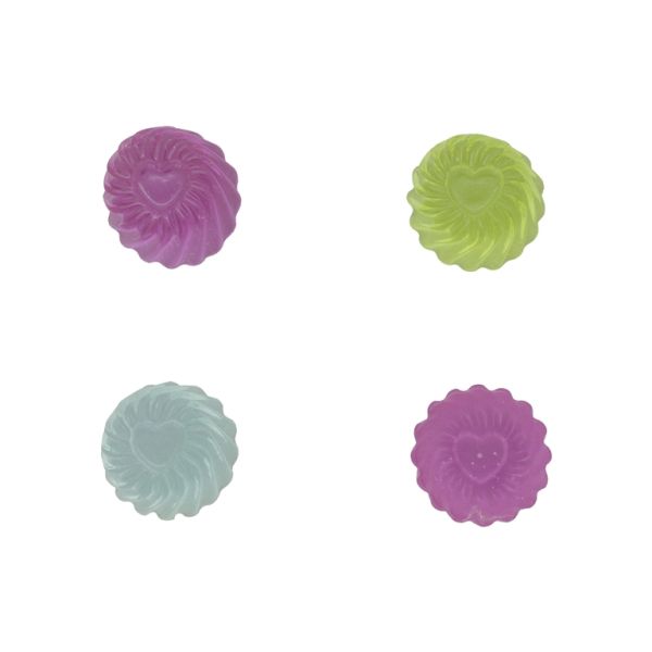 PLASTIC BEADS - RESIN 3D - FOR GLUING - CANDY 15 JELLY TRANSPARENT - 16x10mm MIX PURPLE-GREEN (LIGHT)-MINT - PACKAGE 40pcs.