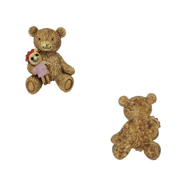PLASTIC BEADS - RESIN 3D - FOR GLUING - BEAR 94 WITH DOLL - 21x28x9mm BROWN-PURPLE (LIGHT)-ECRU - PACKAGE 30pcs.