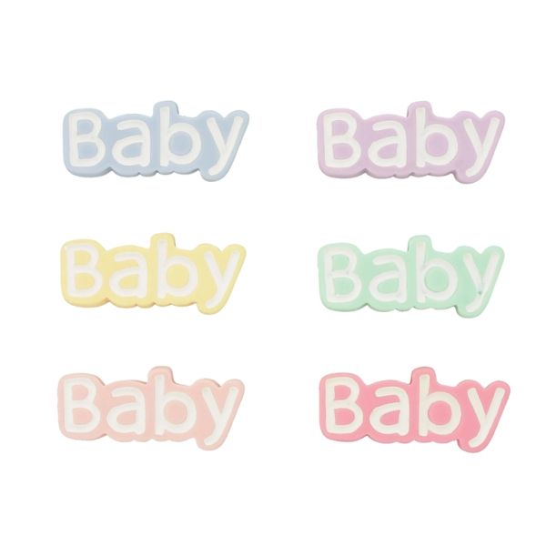 ПЛАСТМАСОВИ МЪНИСТА - РЕЗИН 3D - ЗА ЗАЛЕПВАНЕ - НАДПИС BABY 02 - 29х13х4мм МИКС С БЯЛО - ПАКЕТ 30 бр.