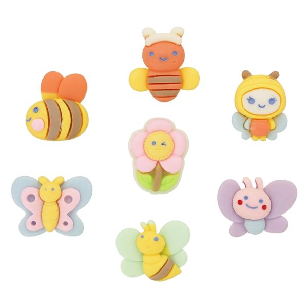 PLASTIC BEADS - RESIN 3D - FOR GLUING - BEES AND FLOWERS MIX MODELS 01 - MIX COLORS - PACKAGE 30pcs.